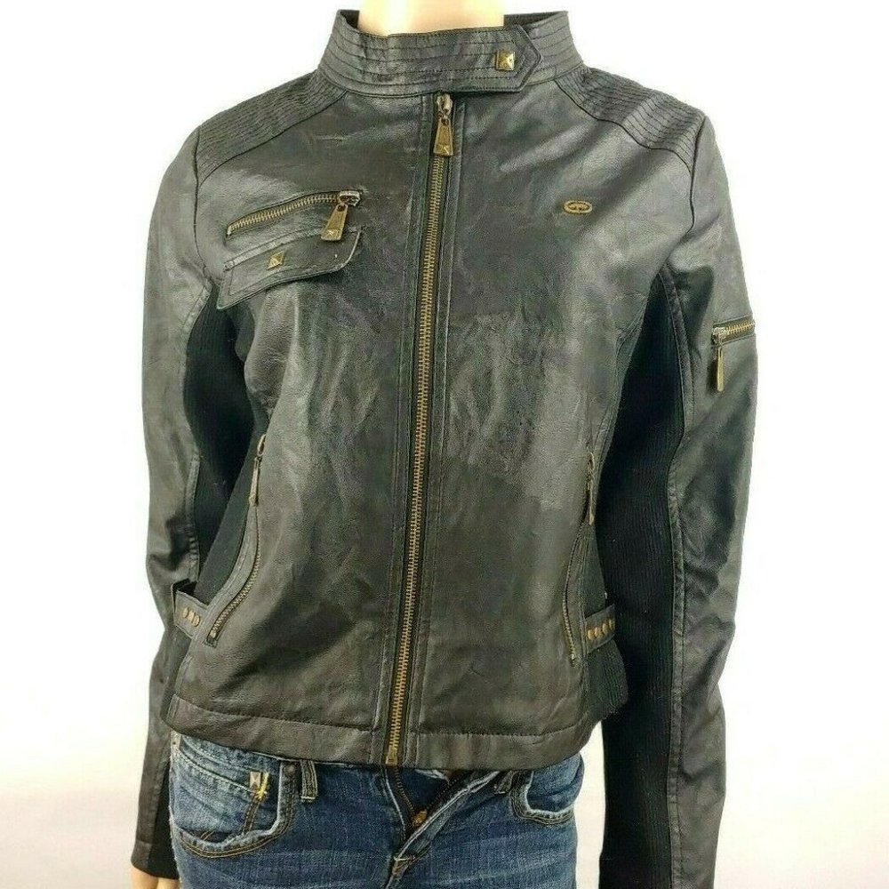 Ecko Red Polyurethane Faux Leather Cropped Jacket Size Medium